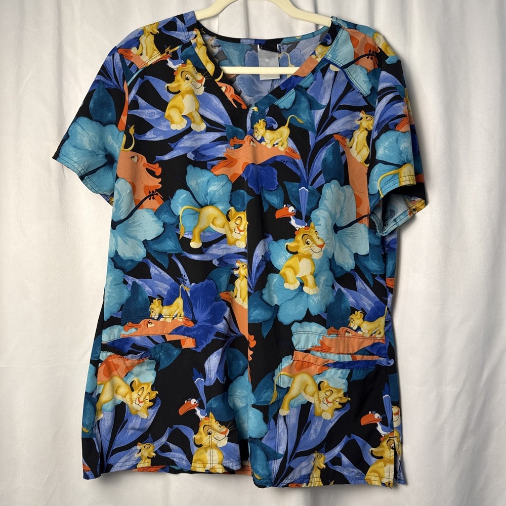 Disney Scrub Top XL The Lion King Simba Womens Stretch Performance Medical